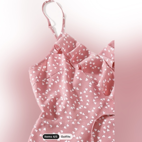 SHEIN VCAY Allover Heart Print Ruffle Detail Wrap Cami Dress - Picture 3 of 9